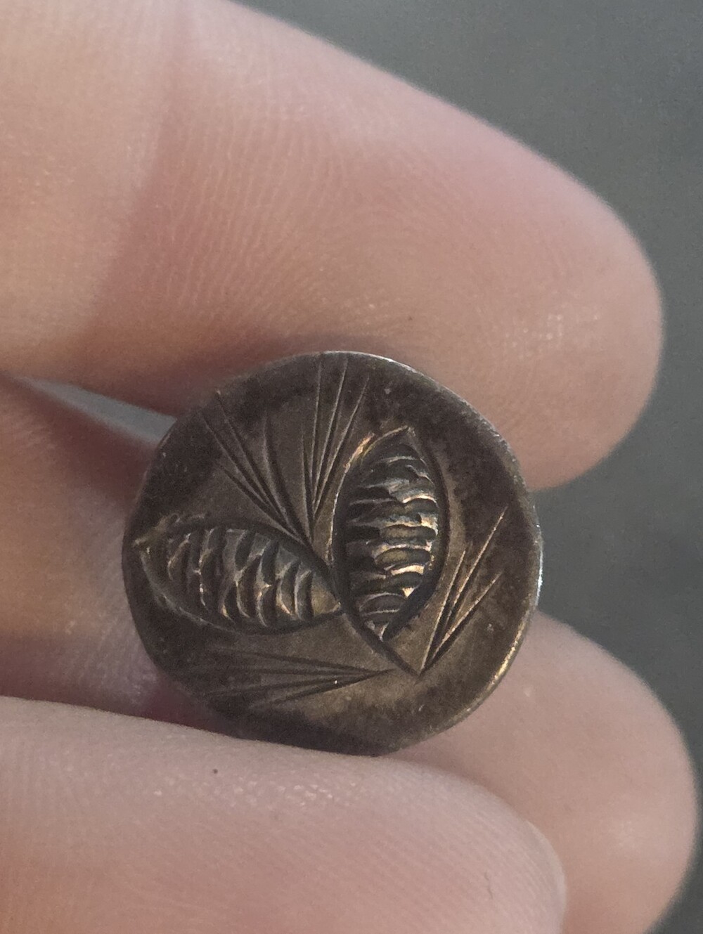 Vintage Signed Stuart Nye  Handwrought Copper Tie Pin Pinecone